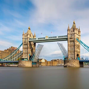 Long exposure of Tower Bridge opening, London, England, United Kingdom, Europe