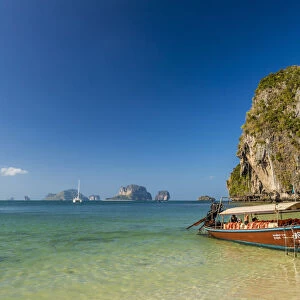 Long tail boat on Phra Nang Cave Beach on Railay in Ao Nang, Krabi Province, Thailand