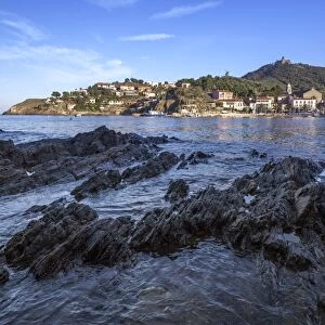 Looking across the bay from Collioure, Pyrenees-Orientales, Languedoc-Roussillon, France, Europe