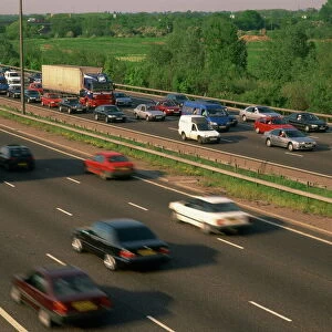 Lorries, vans and cars in a traffic jam on a motorway, United Kingdom, Europe