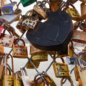 Love locks on the Pont des Arts in Paris, France, Europe