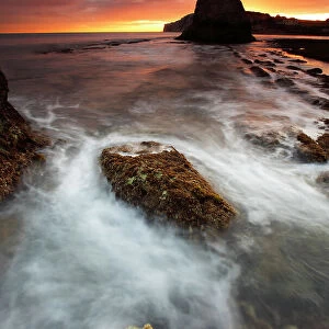 Low tide at sunset, Freshwater Bay, Isle of Wight, England, United Kingdom, Europe