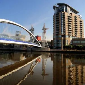 The Lowry Bridge over the Manchester Ship Canal, Salford Quays, Greater Manchester