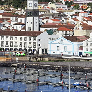 Main Church clock tower, Ponta Delgada City, Sao Miguel Island, Azores, Portugal, Atlantic, Europe