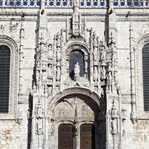 Main entrance with carving of Henry the Navigator, Mosteiro dos Jeronimos, UNESCO World Heritage Site, Belem, Lisbon, Portugal, Europe