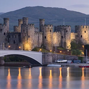 Majestic ruins of Conwy Castle in evening light, UNESCO World Heritage Site, Clwyd, Wales