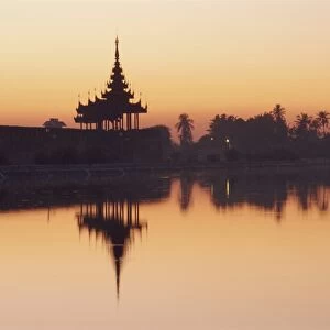 Mandalay fort and moat at sunset, Mandalay, Myanmar (Burma), Asia