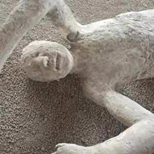 Mans body plaster cast inside Macellum, Pompeii, UNESCO World Heritage Site
