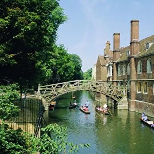 Mathematical Bridge and Punts, Queens College, Cambridge, England