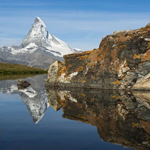 The Matterhorn reflected in Stellisee lake in the Swiss Alps, Switzerland, Europe