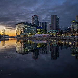 Media City UK at night, Salford Quays, Manchester, England, United Kingdom, Europe