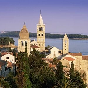Medieval Rab Bell Towers and elevated view of the town, Rab Town, Rab Island