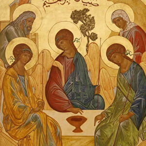 Melkite icon of Abrahams trinity, Nazareth, Galilee, Israel, Middle East