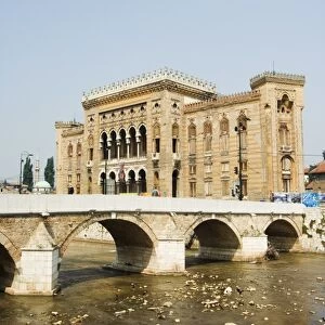 Miljacka River, Old Town Hall, The National and University Library Austro Hungarian Building