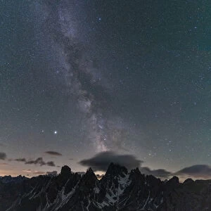 Milky Way over Cadini di Misurina mountain group, Dolomites, Belluno province, Veneto