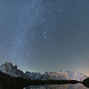 Milky Way glowing over Mont Blanc massif covered with snow
