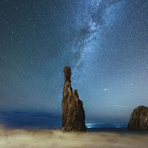 Milky Way shining on sharp rock formation of Ilheus da Rib