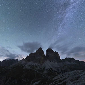Milky Way over Tre Cime di Lavaredo in summer, Sesto Dolomites, South Tyrol, Italy