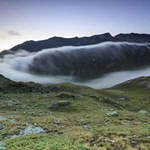 Mist at sunrise, Minor Valley, Alta Valtellina, Livigno, Lombardy, Italy, Europe