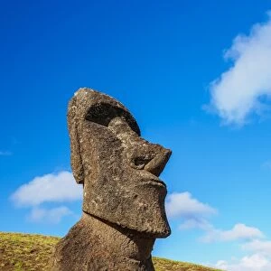 Moai at the quarry on the slope of the Rano Raraku Volcano, Rapa Nui National Park