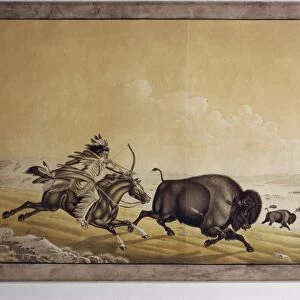 Mode of chasing bison by the Assinneboins by P. Rindisbacher, West Point Museum