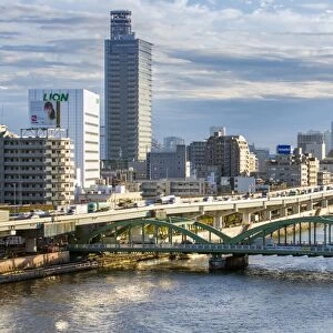 Modern architecture along the Sumida River, Tokyo, Japan, Asia