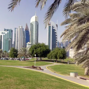 Modern skyline of the West Bay central financial district, Doha, Qatar, Middle East