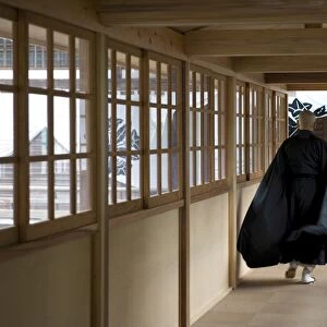 Monk inside Eiheiji Temple, headquarters of the Soto sect of Zen Buddhism, Fukui, Japan