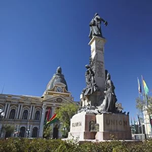 Monument and Palacio Legislativo (Legislative Palace) in Plaza Pedro Murillo, La Paz, Bolivia, South America