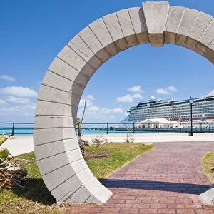 Moon gate at cruise terminal in the Royal Naval Dockyard, Bermuda, Central America