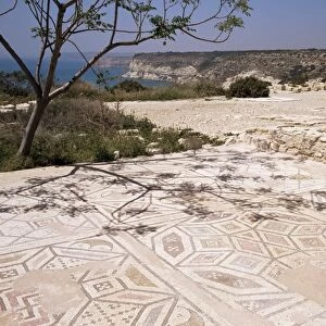 Mosaic among the cliff top ruins, Curium (Kourion) (Kurion), Cyprus, Europe