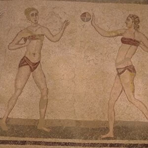 Mosaic Girls in bikinis (doing gymnastics) 4th century AD