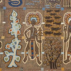 Mosaics on the entrance of the National Parliament, Port Moresby, Papua New Guinea