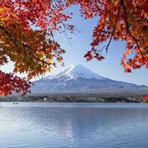 Mount Fuji, UNESCO World Heritage Site, and Lake Kawaguchi, Yamanashi Prefecture, Honshu