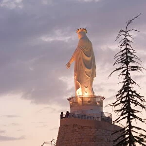 Mountain top Basilica of Our Lady of Lebanon in the evening