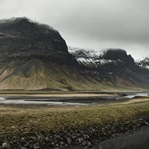Mountainous landscape along the south coast of the island, Icelandic road trip along route 1