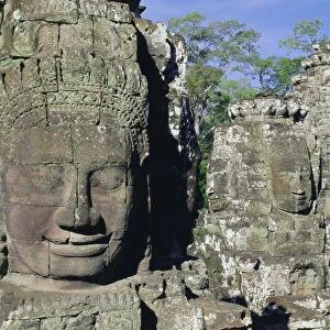 Myriad stone heads typifying Cambodia, the Bayon Temple, Angkor, Siem Reap