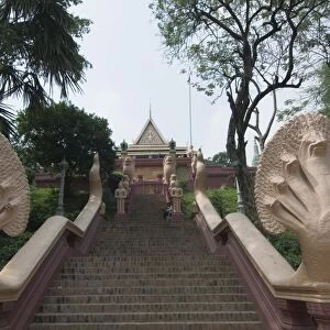Nagas on the stairs to Wat Phnom, Phnom Penh, Cambodia, Indochina, Southeast Asia, Asia