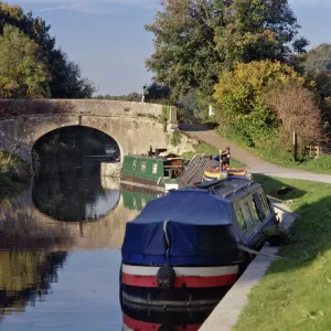 Narrowboats moored on the Kennet and Avon Canal at Bathampton, near Bath