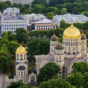 Nativity of Christ Orthodox Cathedral, elevated view, Riga, Latvia, Europe