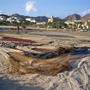 Nets laid out to dry on dockside, Mindelo, Sao Vicente, Cape Verde Islands