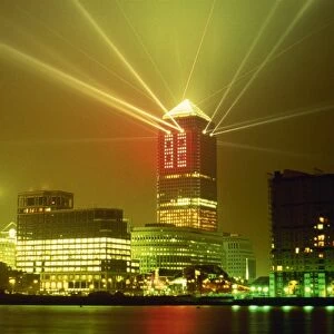 New Year light show, Canary Wharf, Docklands, London, England, United Kingdom, Europe