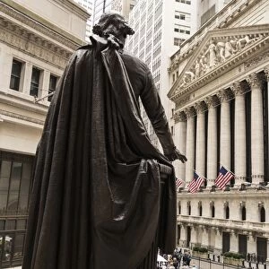 New York Stock Exchange and George Washington statue, Wall Street, Manhattan, New York City, New York, United States of America, North America