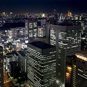 Night skyline view of Tokyos endless urban sprawl and development near South Shinjuku