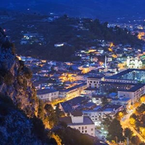 Night view of Berat, UNESCO World Heritage Site, Albania, Europe