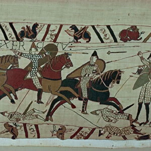 Norman cavalry clashes with Harolds foot soldiers forming shield wall