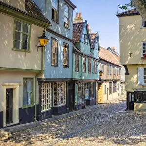 Norwich Elm Hill, a historic cobbled lane in Norwich, Norfolk, East Anglia, England, United Kingdom, Europe