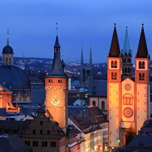 Od Town with cathedral, Wurzburg, Franconia, Bavaria, Germany, Europe