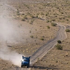 Off-road driving over dusty country road, Karakol desert, Turkmenistan