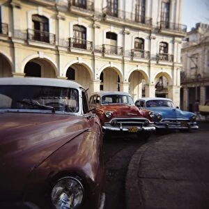 Old American cars operating as private taxis, Havana, Cuba, West Indies, Central America